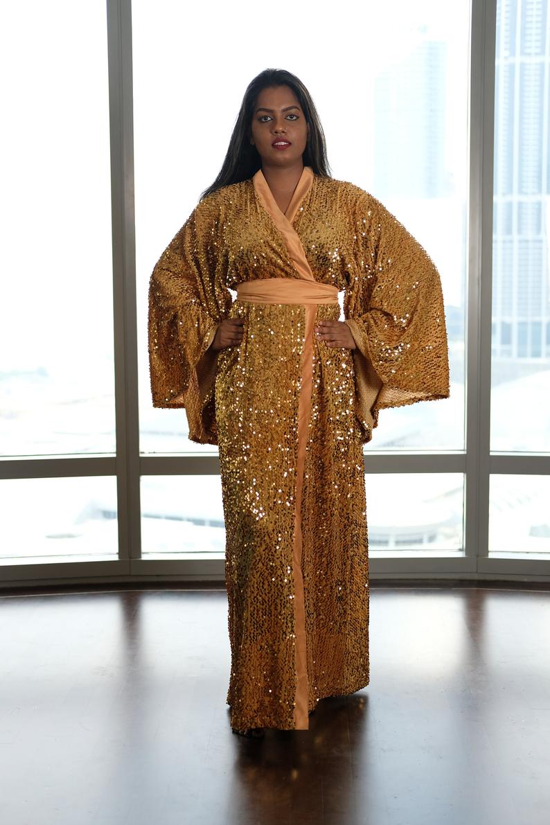 Gold Sequin Kimono Dress ...